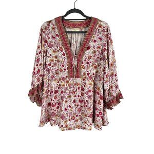 Cynthia Rowley Floral Boho Top 1X Pink Hippie Indie Folk Prairie Cottagecore 80s